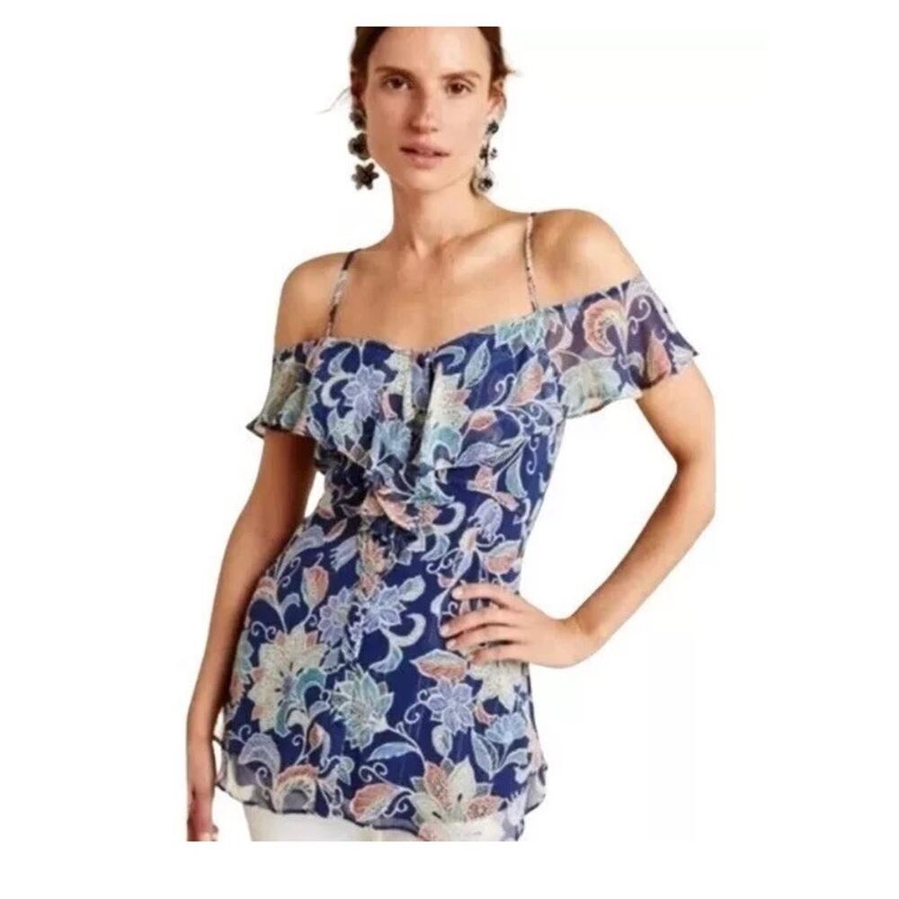Maeve Size 4 Mariposa Open-Shoulder Ruffled Floral‎ Blouse Top Anthropologie